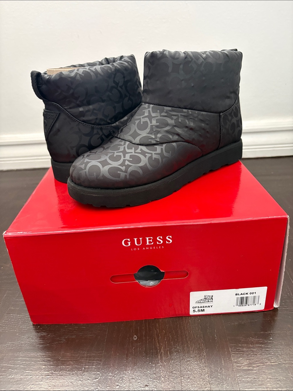 GUESS Black Logo Quilted Ankle Boots